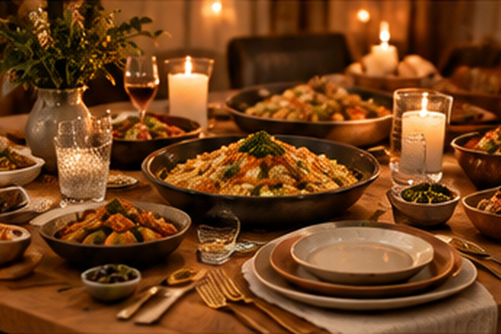 Feestelijk gedekte tafel met servies en glaswerk